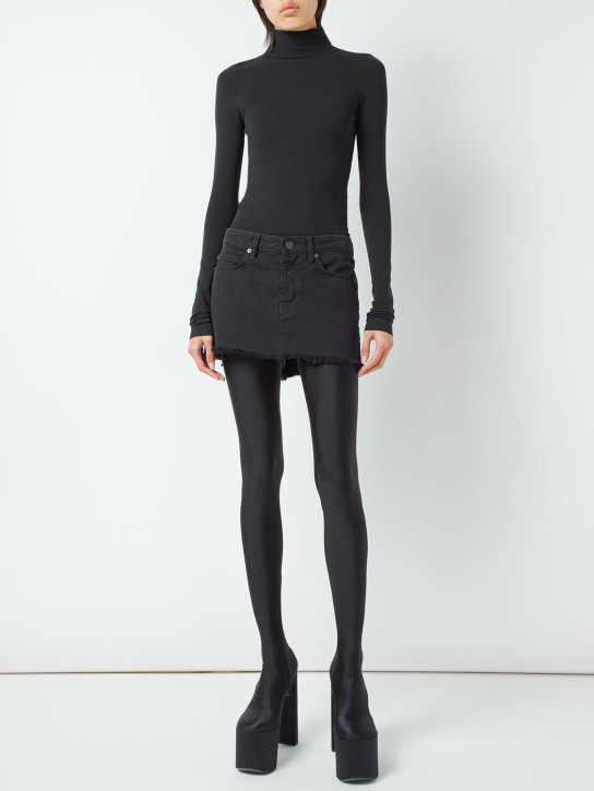 Balenciaga: Minifalda de denim de algodón - Negro - women_1 | Luisa Via Roma