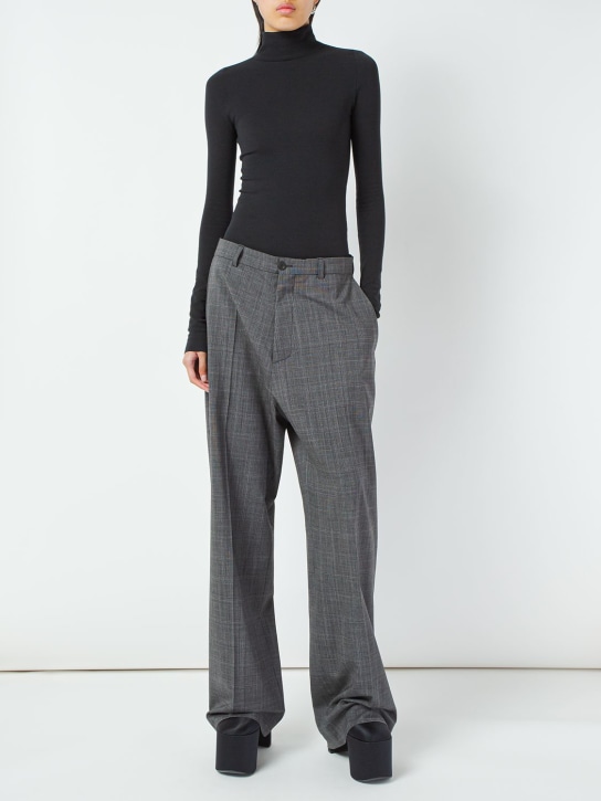 Balenciaga: 羊毛混纺威尔士亲王纹裤子 - 灰色 - women_1 | Luisa Via Roma