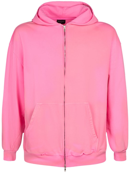 Balenciaga: Cotton jersey zip hoodie - Hot Pink - women_0 | Luisa Via Roma