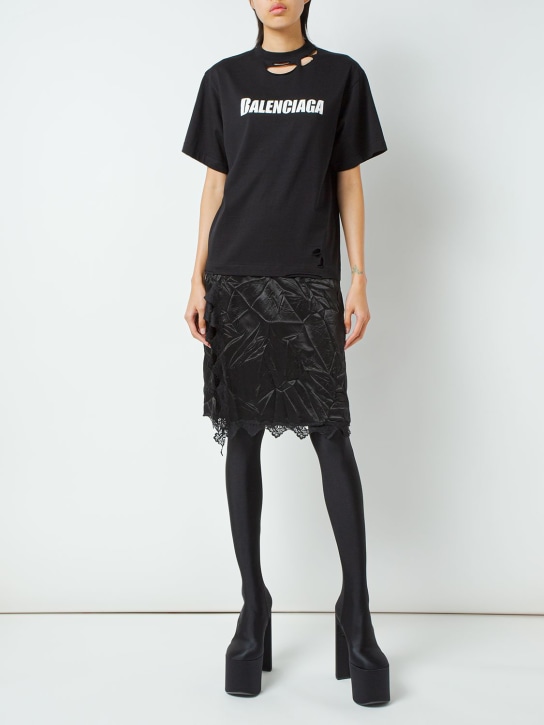 Balenciaga: Robe t-shirt courte en jersey vintage - Noir - women_1 | Luisa Via Roma