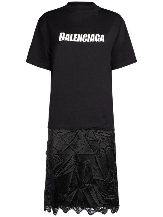 Balenciaga: 빈티지 저지 미니 티셔츠 슬립 드레스 - 블랙 - women_0 | Luisa Via Roma