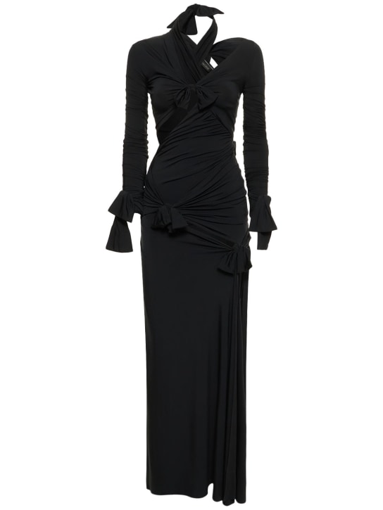 Balenciaga: 弹力平纹针织打结长款连衣裙 - 黑色 - women_0 | Luisa Via Roma