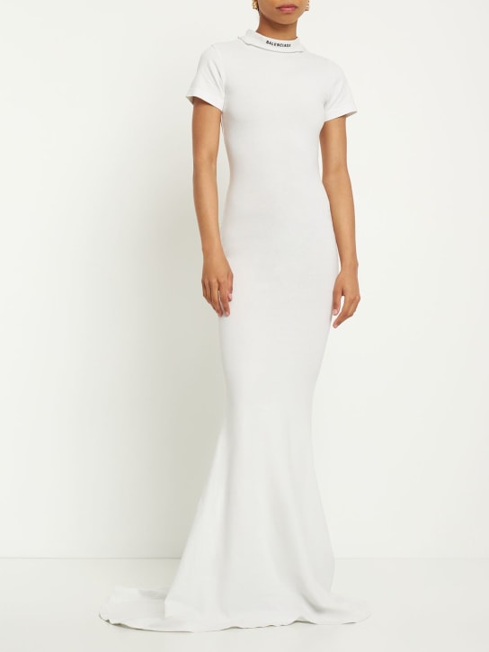 Balenciaga: Stretch cotton jersey long dress - Kirli Beyaz - women_1 | Luisa Via Roma