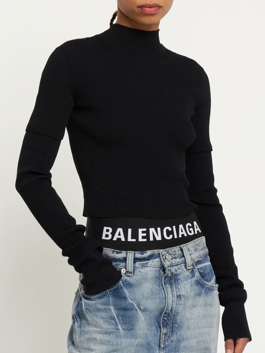 Balenciaga: Logo棉质平纹针织内裤 - 黑色 - women_1 | Luisa Via Roma