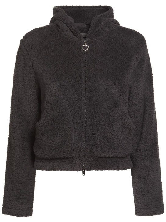 Balenciaga: Heart zip-up faux fur sweatshirt - Siyah - women_0 | Luisa Via Roma