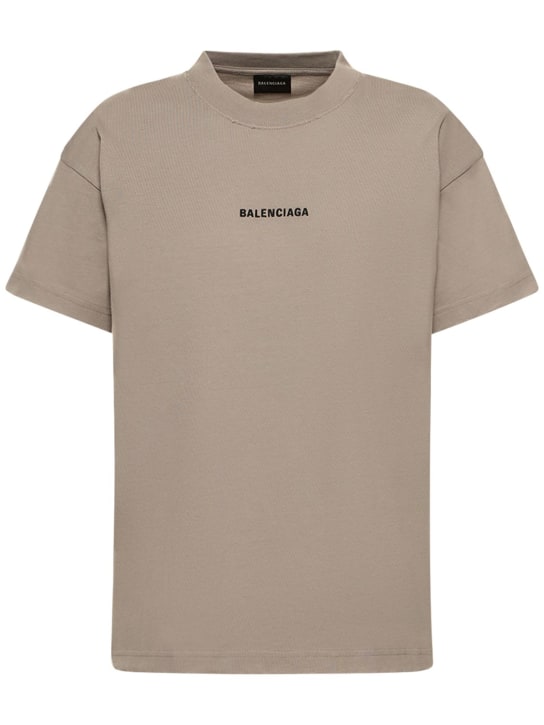 Balenciaga: T-shirt medium fit in cotone - Taupe - women_0 | Luisa Via Roma
