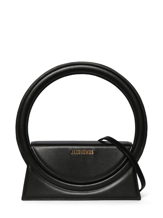 Jacquemus: Le Sac Round leather top handle bag - Black - women_0 | Luisa Via Roma