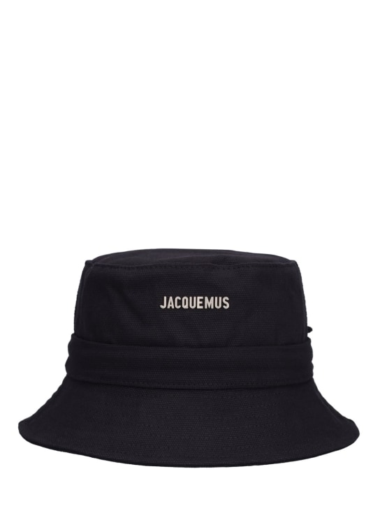 Jacquemus: Le Bob Gadjo cotton logo bucket hat - Black - women_0 | Luisa Via Roma