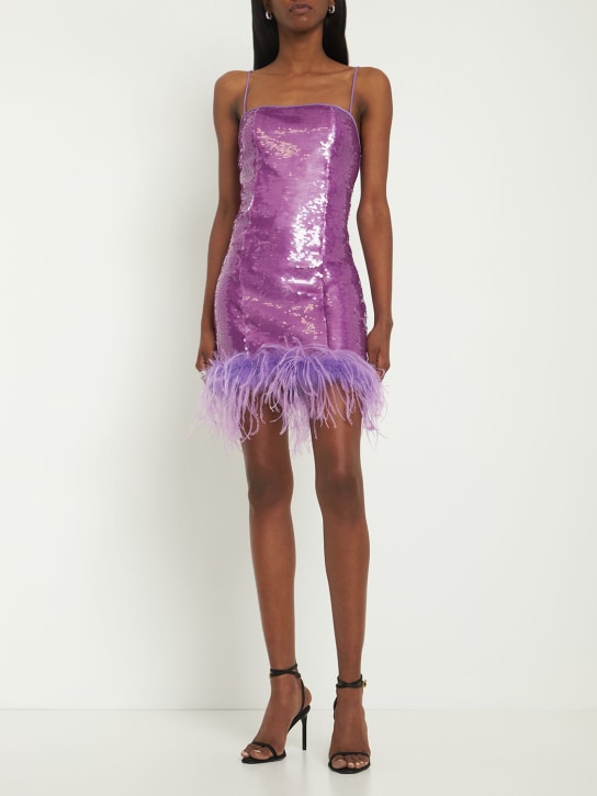 Giuseppe Di Morabito: 羽毛装饰亮片迷你连衣裙 - 紫色 - women_1 | Luisa Via Roma