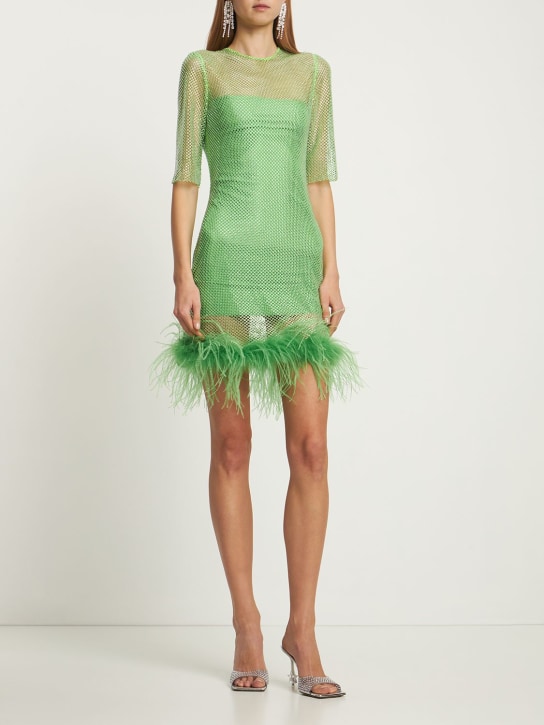 Giuseppe Di Morabito: Langes Kleid aus Mesh mit Federn - Grün - women_1 | Luisa Via Roma