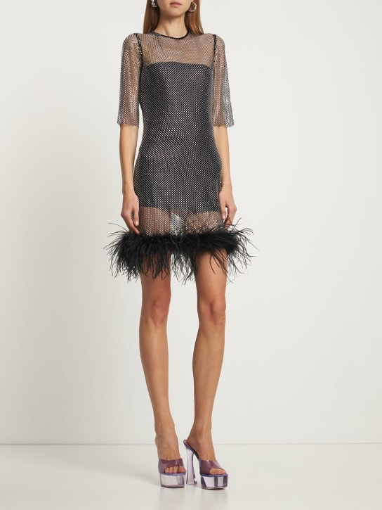 Giuseppe Di Morabito: Vestido corto de malla con plumas - Negro - women_1 | Luisa Via Roma