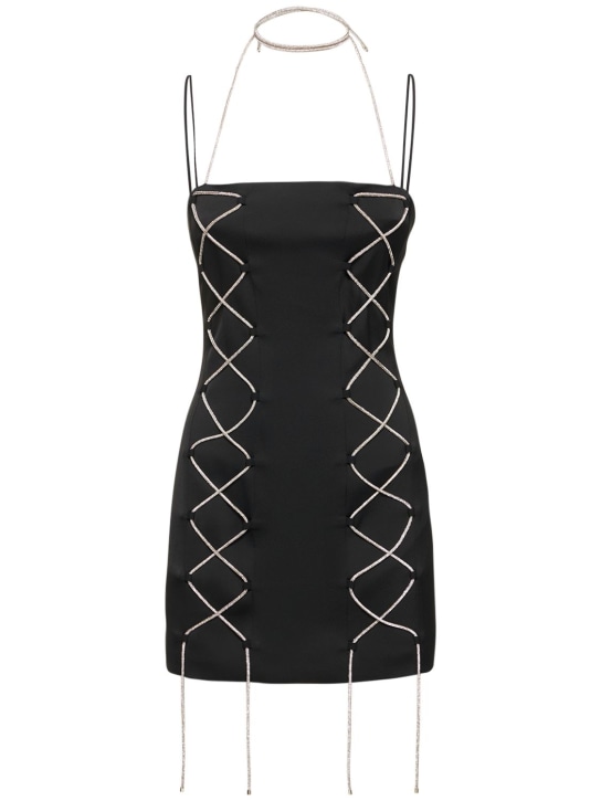 Giuseppe Di Morabito: Lace-up cady envers satin mini dress - Black - women_0 | Luisa Via Roma