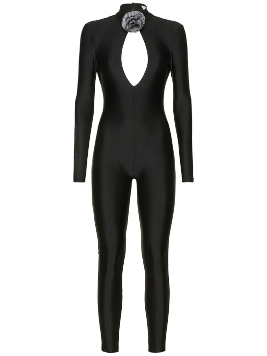 Giuseppe Di Morabito: Jumpsuit de jersey brillante stretch - Negro - women_0 | Luisa Via Roma