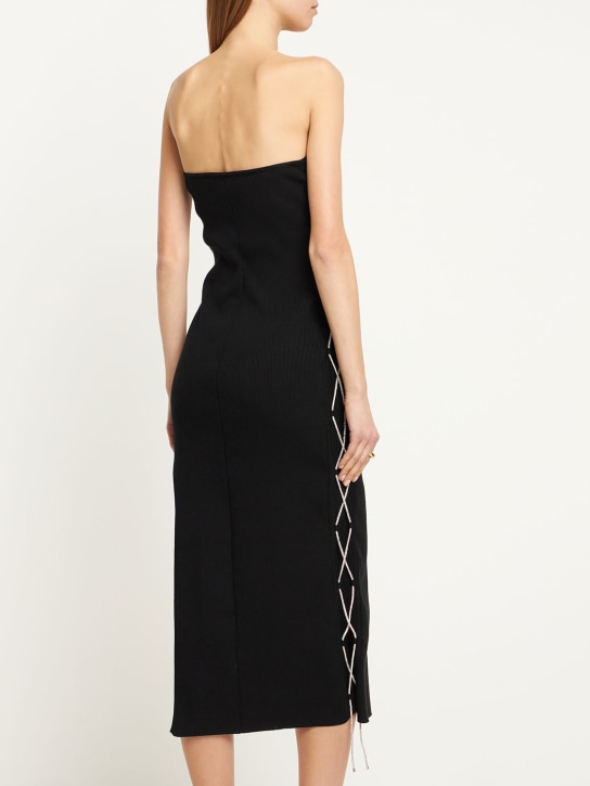 Giuseppe Di Morabito: Vestito midi in maglia stretch con spacco - Nero - women_1 | Luisa Via Roma