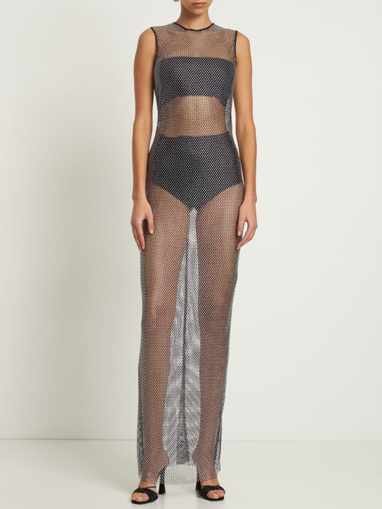 Giuseppe Di Morabito: Embellished mesh long dress - Black - women_1 | Luisa Via Roma