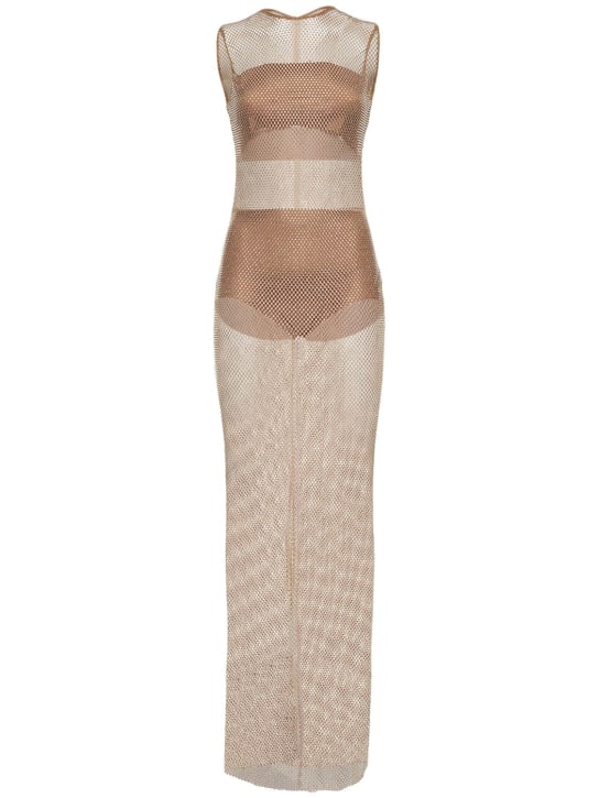 Giuseppe Di Morabito: 装饰网眼长款连衣裙 - 米黄色 - women_0 | Luisa Via Roma