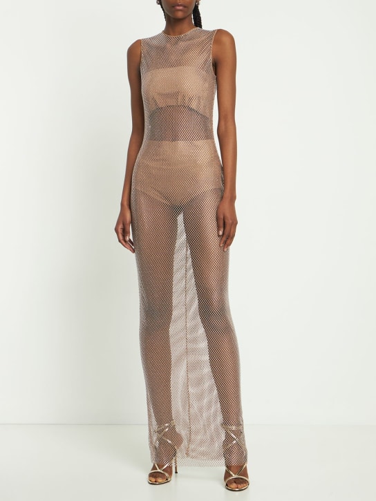 Giuseppe Di Morabito: 装饰网眼长款连衣裙 - 米黄色 - women_1 | Luisa Via Roma