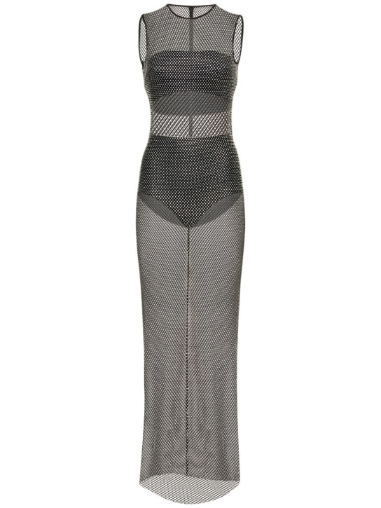 Giuseppe Di Morabito: Embellished mesh long dress - Black - women_0 | Luisa Via Roma