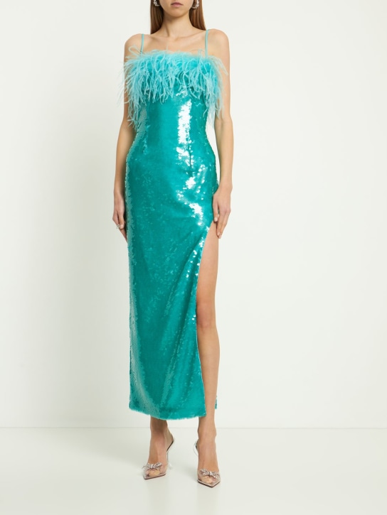 Giuseppe Di Morabito: Vestido midi con lentejuelas y plumas - Azul Claro - women_1 | Luisa Via Roma