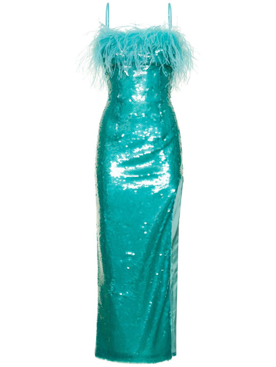 Giuseppe Di Morabito: Vestido midi con lentejuelas y plumas - Azul Claro - women_0 | Luisa Via Roma
