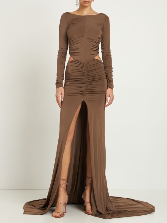 Giuseppe Di Morabito: Ruched stretch jersey long dress - Beige - women_1 | Luisa Via Roma
