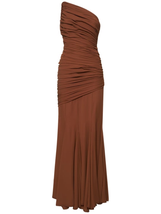 Giuseppe Di Morabito: Ruched crepe georgette long dress - Beige - women_0 | Luisa Via Roma