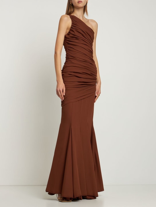 Giuseppe Di Morabito: Ruched crepe georgette long dress - Beige - women_1 | Luisa Via Roma