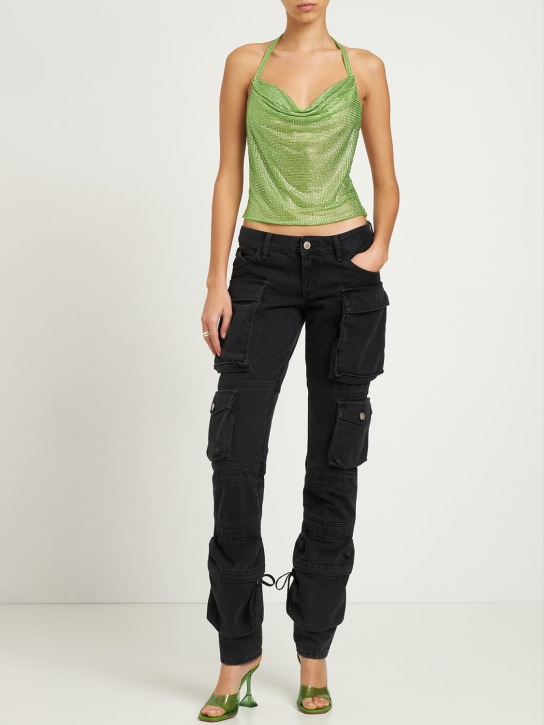 Giuseppe Di Morabito: Embellished net halter top - Green - women_1 | Luisa Via Roma