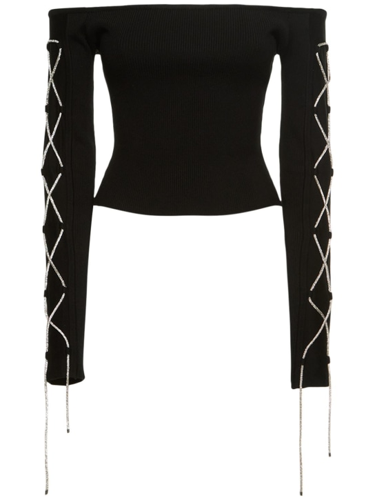 Lace-up stretch knit top - Thumbnail 1