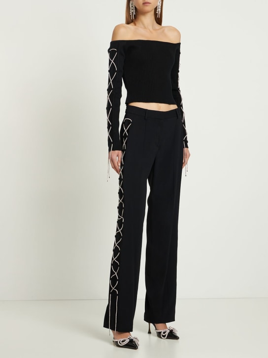 Giuseppe Di Morabito: Pantalon en satin envers stretch à lacets - Noir - women_1 | Luisa Via Roma