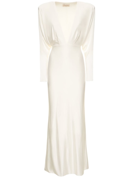 Alexandre Vauthier: V-neck shiny jersey long dress - White - women_0 | Luisa Via Roma
