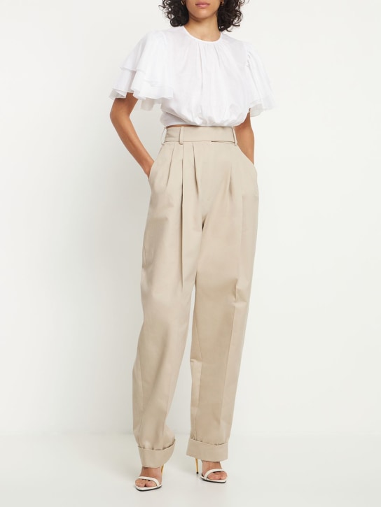 Alexandre Vauthier: Gerade Hose aus Twill mit hohem Bund - Beige - women_1 | Luisa Via Roma