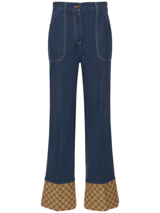 Gucci: Jeans de algodón de cintura alta - Azul/Beige - women_0 | Luisa Via Roma