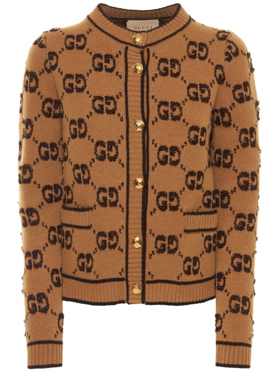 Gucci: GG wool cardigan - Camel/Brown - women_0 | Luisa Via Roma