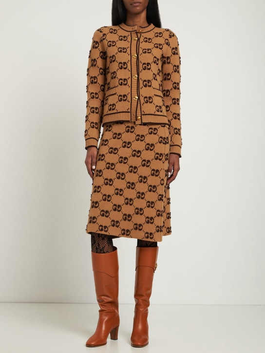 Gucci: GG wool skirt - Camel/Brown - women_1 | Luisa Via Roma