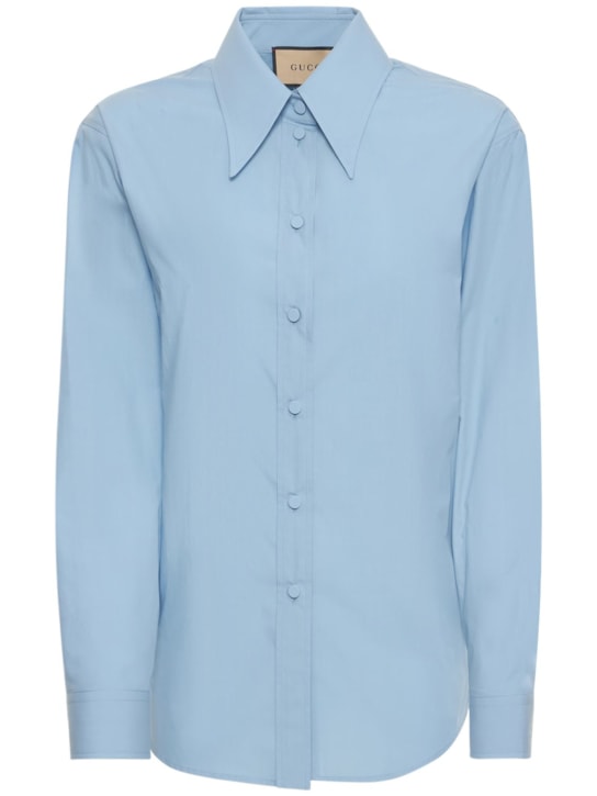 Gucci: Camisa de popelina de algodón - Azul Cielo - women_0 | Luisa Via Roma