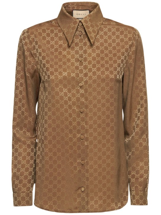 Gucci: Exquisite GG silk crêpe shirt - Beige/Brown - women_0 | Luisa Via Roma