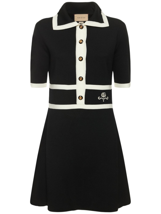 Gucci: Cosmogonie wool jacquard dress - Black/Ivory - women_0 | Luisa Via Roma