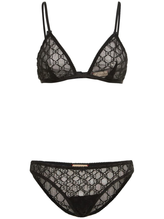 Gucci: Lace underwear set - Black - women_0 | Luisa Via Roma