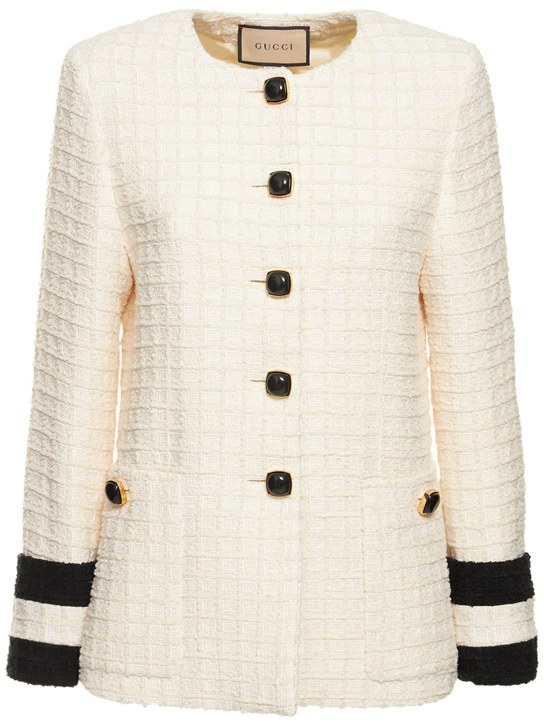 Gucci: Cosmogonie cotton blend jacket - Elfenbein - women_0 | Luisa Via Roma