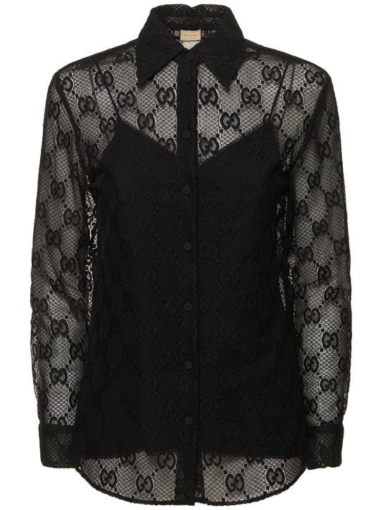 Gucci: Cosmogonie GG蕾丝衬衫 - 黑色 - women_0 | Luisa Via Roma