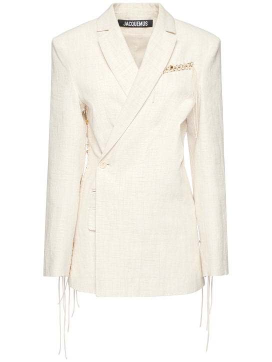 Jacquemus: La Veste Tibau blazer w/ stitching - Off White - women_0 | Luisa Via Roma