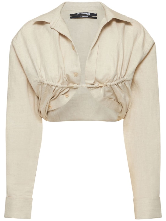 Jacquemus: Camisa de algodón y lino - Beige Claro - women_0 | Luisa Via Roma
