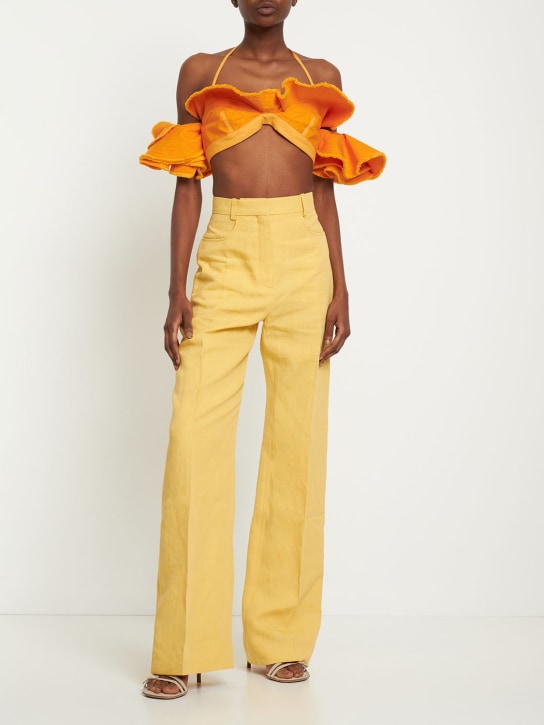 Jacquemus: Le Pantalon Sauge twill high rise pants - Yellow - women_1 | Luisa Via Roma