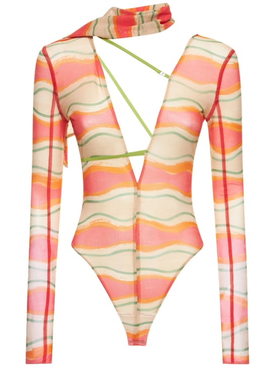Jacquemus: Le Body Abanaba sheer printed bodysuit - Multicolor - women_0 | Luisa Via Roma