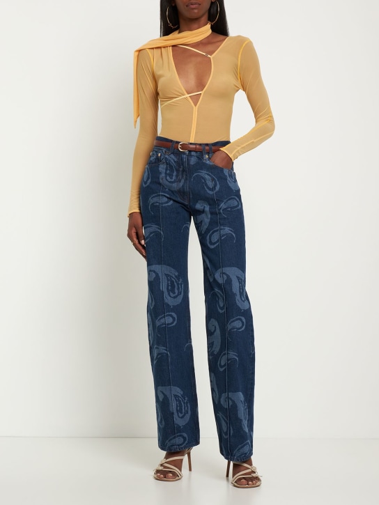 Jacquemus: Body transparent imprimé Le Body Abanaba - Orange Clair - women_1 | Luisa Via Roma