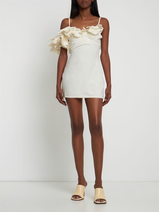 Jacquemus: La Robe Duna twill frill mini dress - White - women_1 | Luisa Via Roma