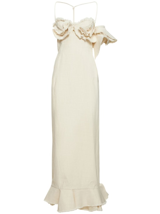 Jacquemus: La Robe Artichaut crepe long dress - Off White - women_0 | Luisa Via Roma