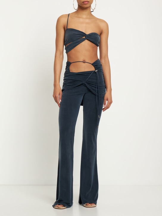 Jacquemus: Le Pantalon Espelho cupro wide pants - Navy - women_1 | Luisa Via Roma