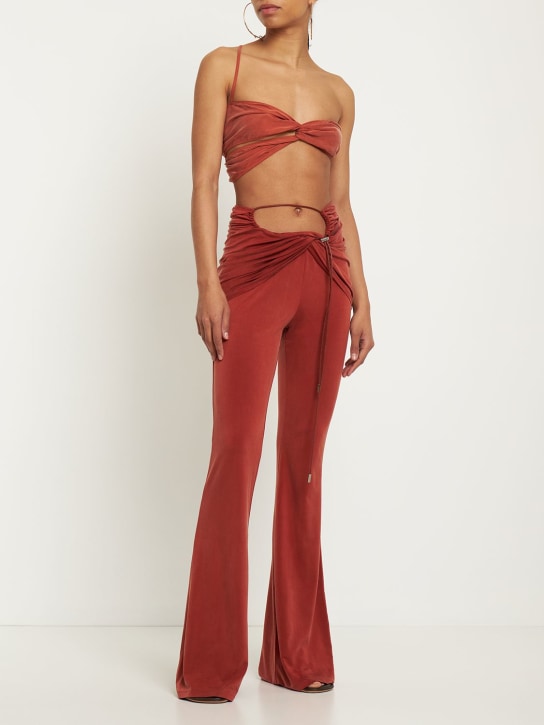 Jacquemus: Le Pantalon Espelho cupro wide pants - Terracotta - women_1 | Luisa Via Roma